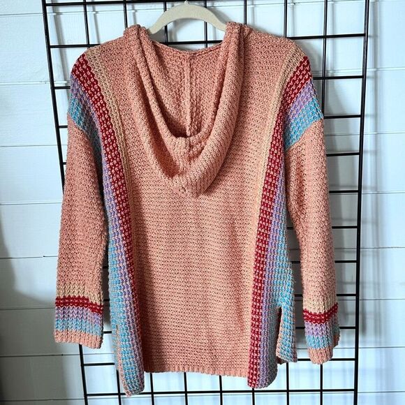 Baja Hooded Knit Summer Sweater Womens M Peach Beach Surf Boho Hippie - Picture 4 of 11